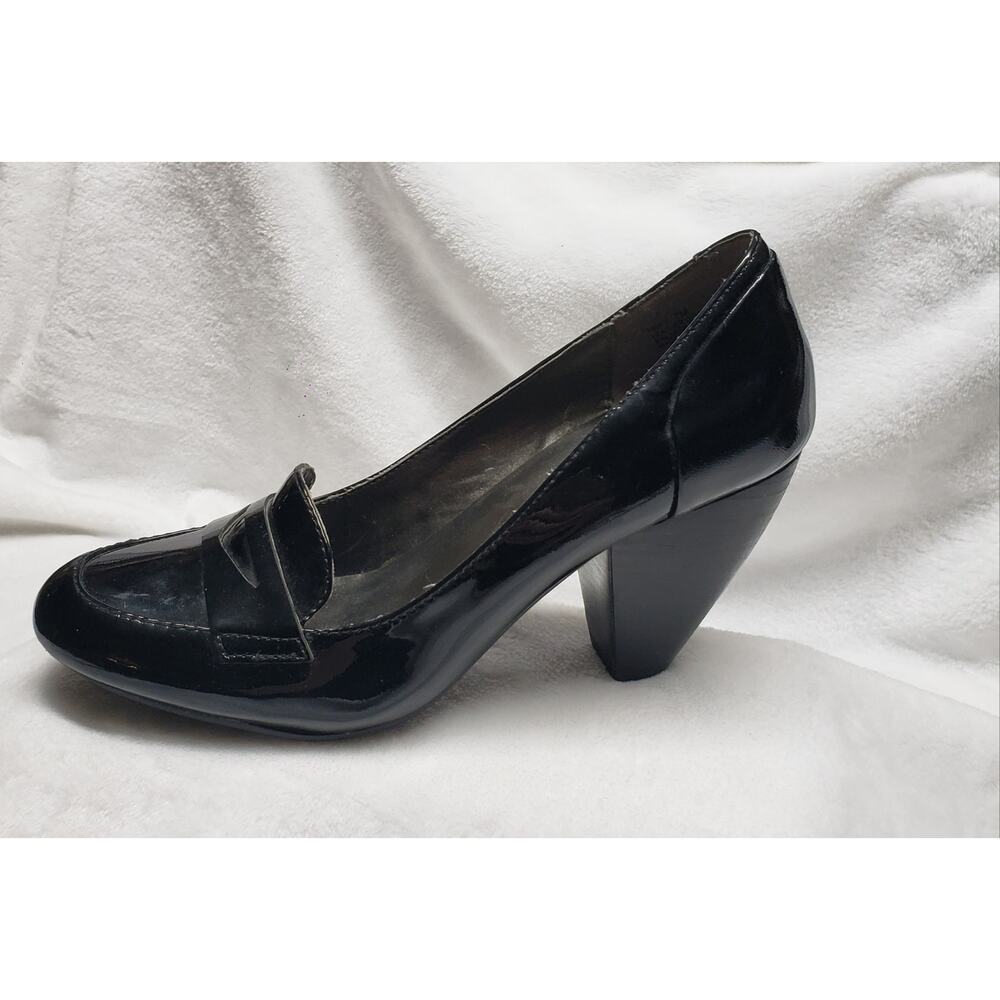 Me Too Black Patent Leather Heels 7 Office Siren 90s Minimalist Fairy Chunky